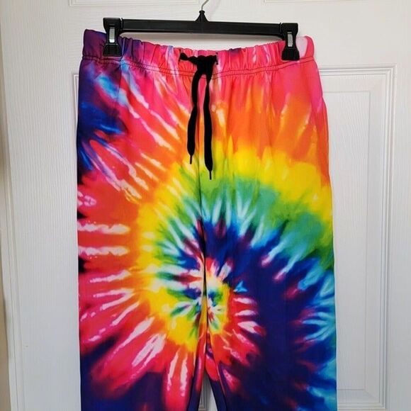 Rainbow Tie Dye Polyester Unisex Sweat Pants Beach Summer Activewear size M NWOT - Picture 5 of 12